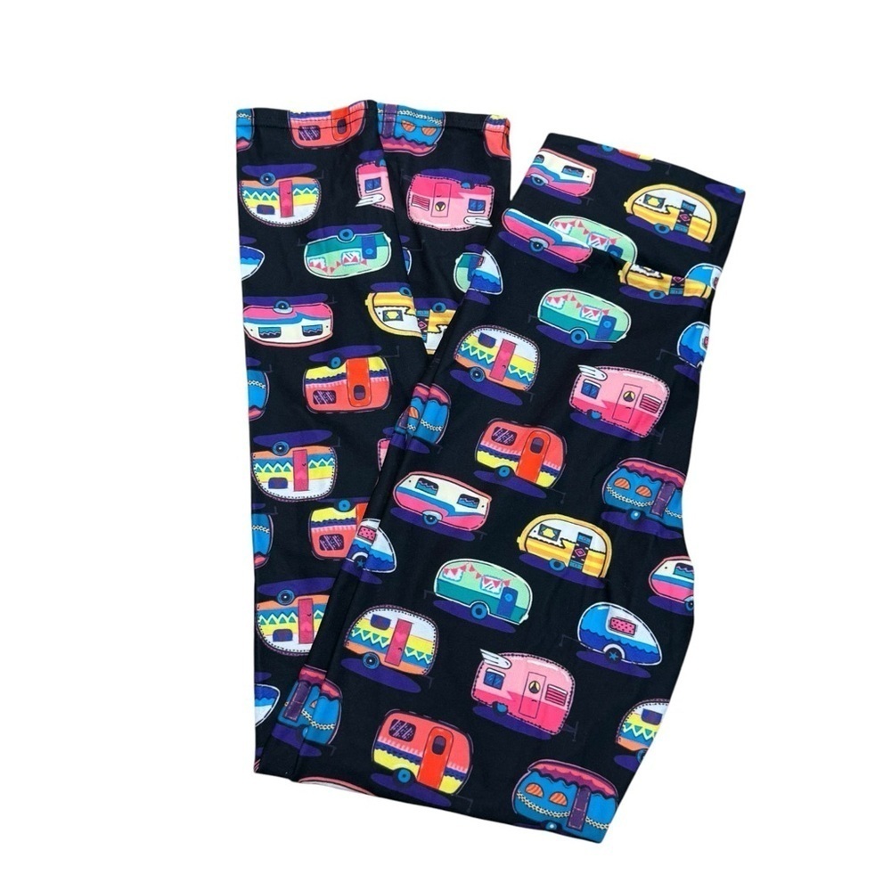 Crazy Train Colorful Vintage Camper Print Leggings, Medium